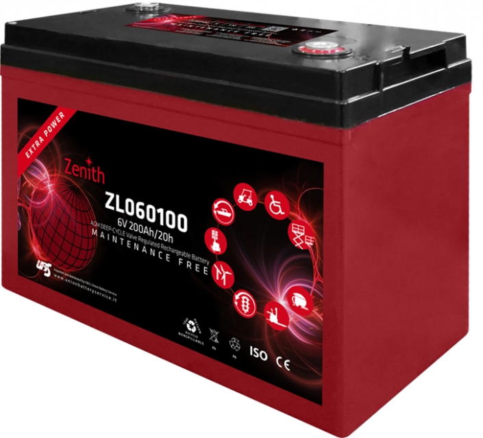Zenith ZL060100, 6V 200Ah Deep Cycle AGM Batterie mit Innengewinde M8